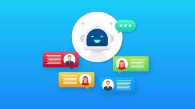 Robot simgesi. Robot tabela tasarımı. Chatbot sembolü konsepti. Ses destek robotu. Çevrimiçi destek robotu. Hareket grafikleri