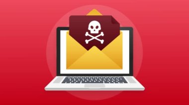 Siber saldırı. Balık oltası, dizüstü bilgisayar, internet güvenliği ile veri işleme. Hareket grafikleri