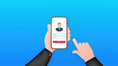 Akıllı telefon ekranında giriş sayfası. Akıllı telefon ve çevrimiçi giriş formu, sayfayı imzalayın. Hareket grafikleri