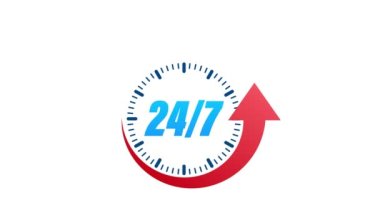 7 / 24 hizmet kavramı. 7 / 24 açık. Servis simgesini destekle. Hareket grafikleri