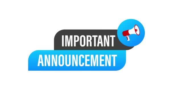 Banner with important announcement. Blue important announcement sign icon. Motion graphics — Stock Video