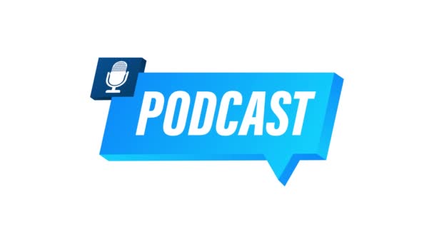 Podcast. Abzeichen, Logo mit Symbolstempel. Bewegungsgrafik — Stockvideo
