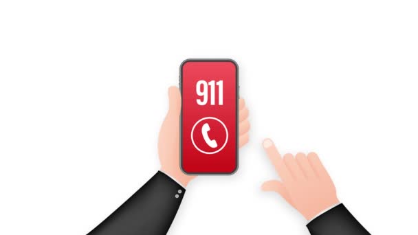 911 smartphone in flat style. Call icon . Hand holding smartphone. Motion graphics — Stock Video