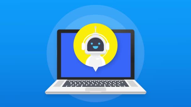Εικόνα ρομπότ. Σχεδιασμός πινακίδων. Έννοια συμβόλων chatbot. Ρομπότ φωνητικής υποστήριξης. Online υποστήριξη bot. Γραφικά κίνησης — Αρχείο Βίντεο