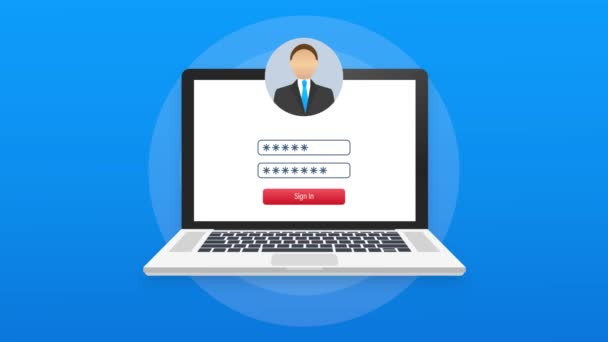 Página de login na tela do laptop. Notebook e formulário de login on-line, entre na página. Gráficos de movimento — Vídeo de Stock