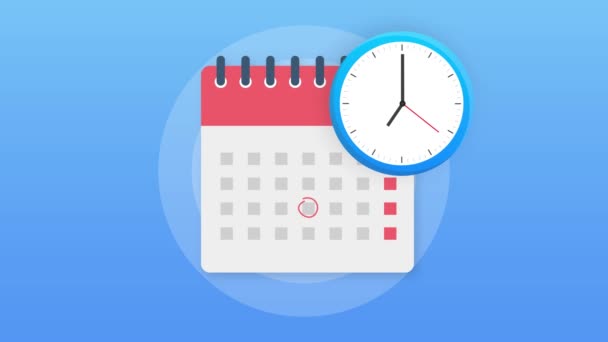 Icono de calendario y reloj. Calendario de pared. Importante, fecha de cita programada. Gráficos en movimiento. — Vídeos de Stock