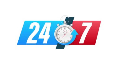 7 / 24 hizmet kavramı. 7 / 24 açık. Servis simgesini destekle. Hareket grafikleri