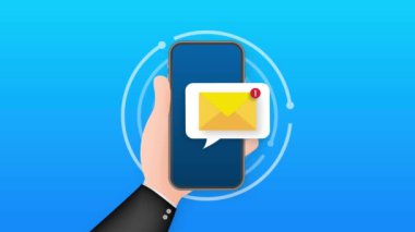 E- posta bildirim konsepti. Akıllı telefon ekranında yeni bir e- posta var. Hareket grafikleri