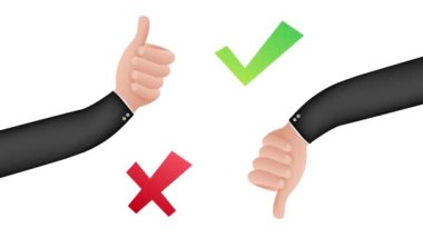 Evet ve baş parmağım havada değil. Geri bildirim konsepti. Pozitif geri bildirim konsepti. Seçim düğmesi simgesi. Hareket grafikleri