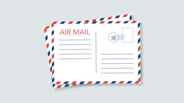 Air mail envelope with postal stamp isolated on white background. Motion graphics. — Stock Video