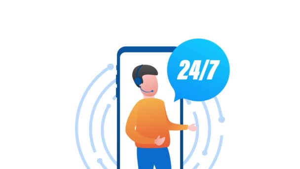 Service clientèle 24h / 24 et 7j / 7. Page d'accueil du centre d'appels. Centre de support en ligne, assistance. Graphiques de mouvement — Video