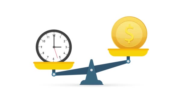 Time is money on scales icon. Money and time balance on scale. Motion graphics — Stock Video