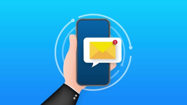 Email notificatie concept. Nieuwe e-mail op het scherm van de smartphone. Bewegingsgrafiek — Stockvideo