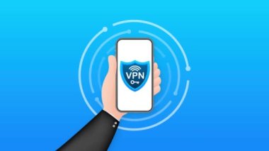 Güvenli VPN bağlantı konsepti. Sanal özel ağ bağlantı genel görünümü. Hareket grafikleri