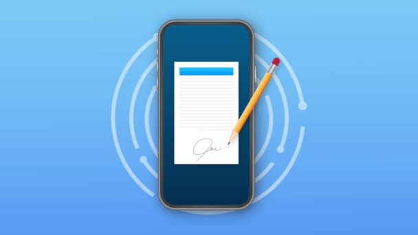 Elektroniskt kontrakt eller digitalt signaturkoncept. Rörlig grafik — Stockvideo