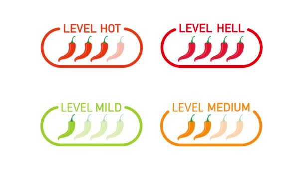 Indicateur d'échelle de force de piment rouge chaud avec des positions douces, moyennes, chaudes et enfer. Graphiques de mouvement. — Video