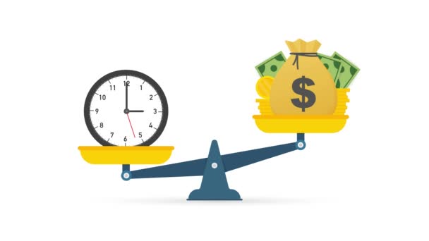 Time is money on scales icon. Money and time balance on scale. Motion graphics — Stock Video