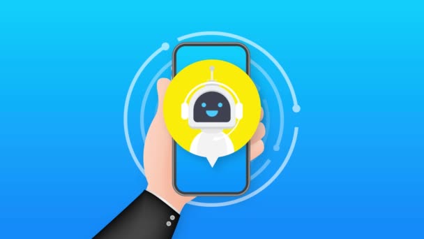 Значок робота. Дизайн бот-таблички. Символ Chatbot. Бот голосовой поддержки. Онлайн-поддержка бота. Графика движения — стоковое видео