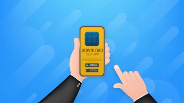 Page de téléchargement de l'application mobile. Smartphone à écran vide pour votre application. Télécharger l'application. Graphiques de mouvement. — Video