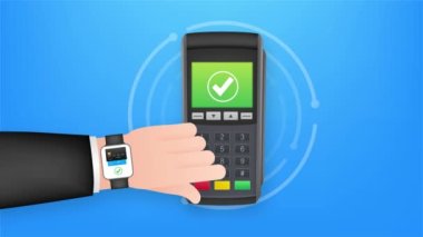 Temassız Ödeme Yöntemleri Mobil Akıllı Saat ve Kablosuz POS Terminal Gerçekçi Tarzı. Hareket grafikleri