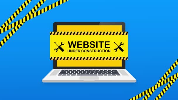Strona internetowa w budowie znak na laptopie. Grafika ruchowa — Wideo stockowe