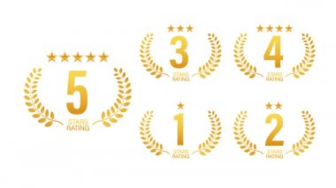 5 yıldız puanı. Beyaz arkaplanda simgeler olan bir rozet. Hareket grafikleri