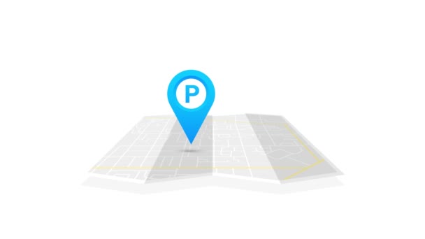 Parking pinpoint blue en el mapa. Mapa de aparcamiento signo de punto. — Vídeo de stock