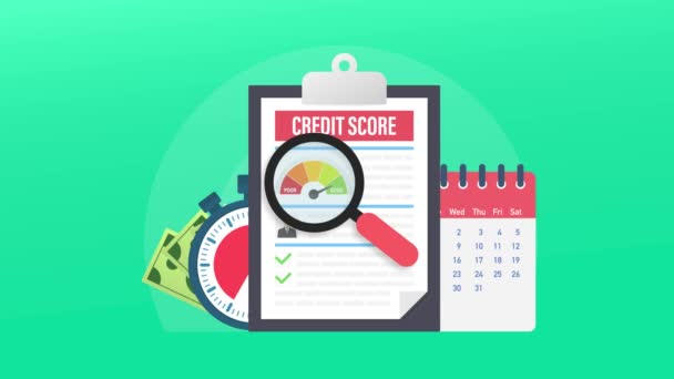 Credit score document. Papieren blad grafiek van persoonlijke credit score informatie. Bewegingsgrafiek — Stockvideo