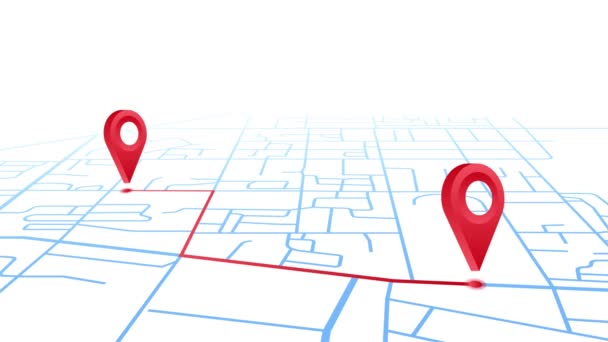 城市地图上的GPS导航指针，从一个地方到另一个地方. — 图库视频影像