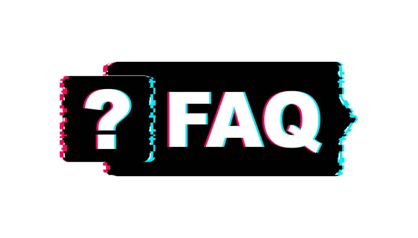 Frequently asked questions FAQ banner. Glitch icon. Computer with question icons. Vector illustration. — Stock Vector