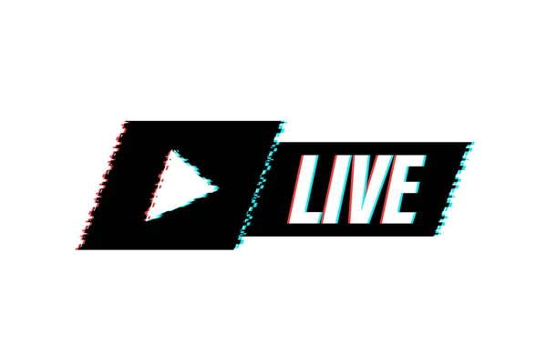 Live streaming-logotyp. Glitch-ikonen. Strömma gränssnittet. Illustration av vektorbeståndet. — Stock vektor