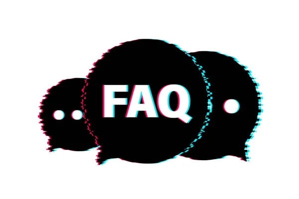Frequently asked questions FAQ banner. Glitch icon. Computer with question icons. Vector illustration. — Stock Vector