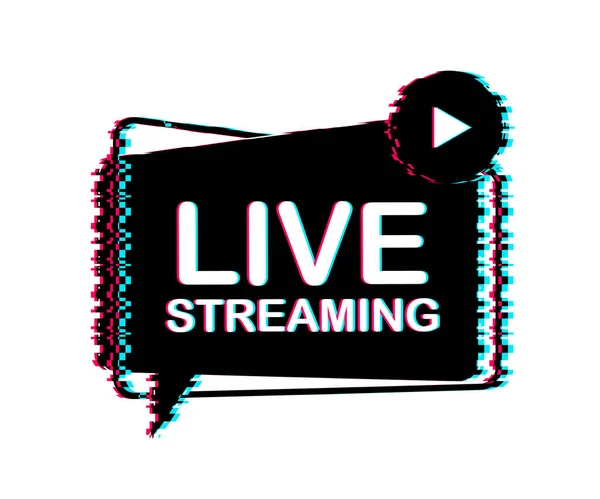 Live streaming glitch logo, notizie e TV o trasmissione online. Illustrazione vettoriale. — Vettoriale Stock