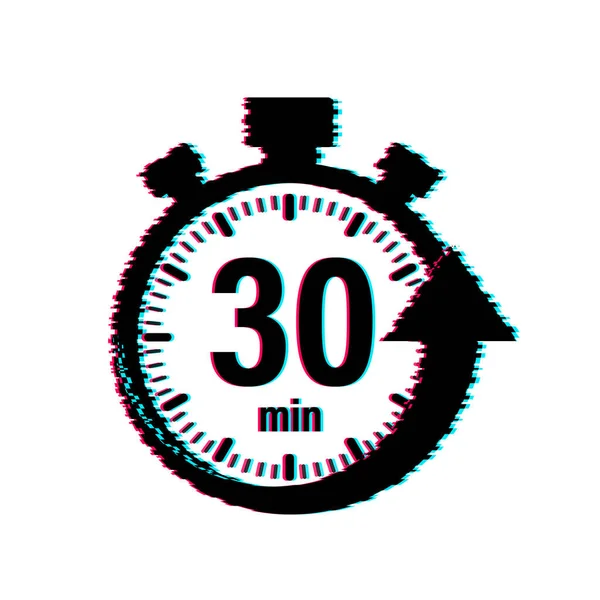 De 30 minuten, stopwatch vector icoon. Glitch pictogram. Stopwatch icoon in platte stijl, timer. Vectorillustratie. — Stockvector