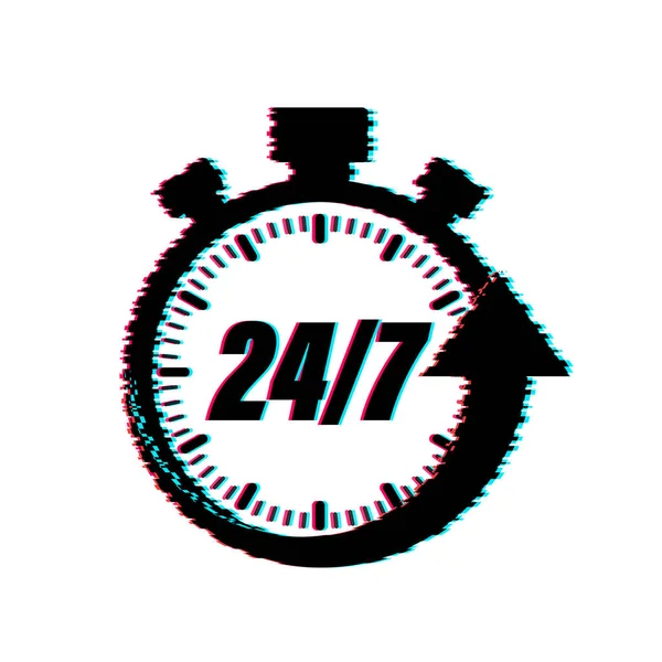 Concepto de servicio 24-7. Abierto las 24 horas. Icono de fallo del servicio de soporte. Ilustración de stock vectorial. — Archivo Imágenes Vectoriales