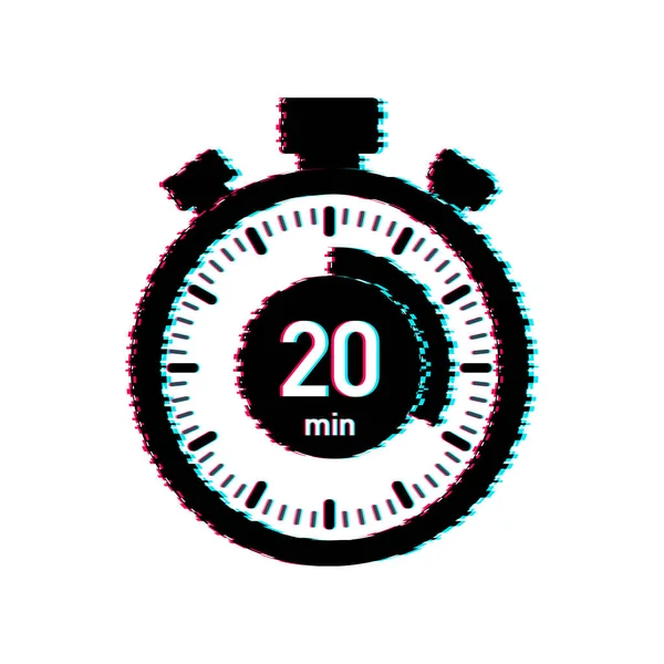 De 20 minuten, stopwatch vector glitch icon. Stopwatch icoon in platte stijl, timer op kleur achtergrond. Vectorillustratie. — Stockvector