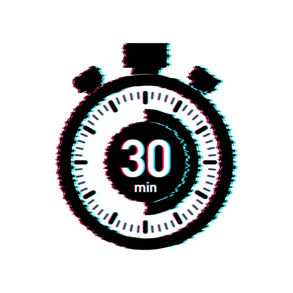De 30 minuten, stopwatch vector glitch icoon. Stopwatch icoon in platte stijl, timer op kleur achtergrond. Vectorillustratie. — Stockvector