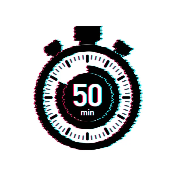 De 50 minuten, stopwatch vector glitch icoon. Stopwatch icoon in platte stijl, timer op kleur achtergrond. Vectorillustratie. — Stockvector