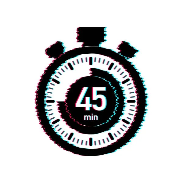 De 45 minuten, stopwatch vector glitch icon. Stopwatch icoon in platte stijl, timer op kleur achtergrond. Vectorillustratie. — Stockvector