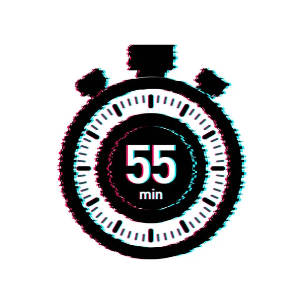 Los 55 minutos, icono de fallo del vector de cronómetro. Icono de cronómetro en estilo plano, temporizador encendido sobre fondo de color. Ilustración vectorial. — Archivo Imágenes Vectoriales