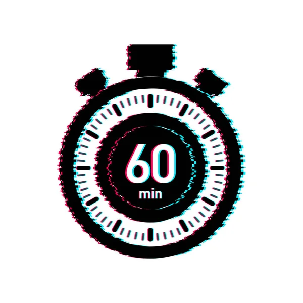 Les 60 minutes, icône de pépin vectoriel chronomètre. Icône chronomètre dans un style plat, minuterie sur fond couleur. Illustration vectorielle. — Image vectorielle