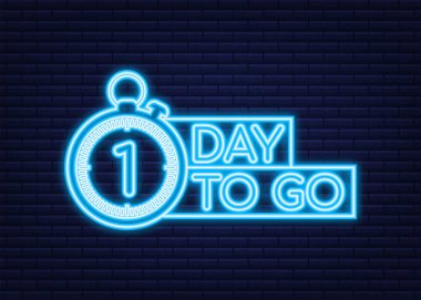1 gün kaldı. Neon tarzı ikon. Vektör tipografik tasarımı. Vektör stok illüstrasyonu.