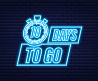 10 gün kaldı. Neon tarzı ikon. Vektör tipografik tasarımı. Vektör stok illüstrasyonu.