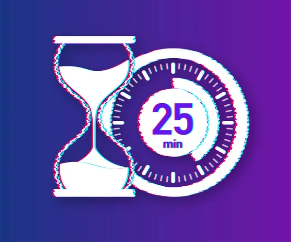 The 25 minutes, stopwatch vector glitch icon. Stopwatch icon in flat style, timer on on color background. Vector illustration. — Stock Vector