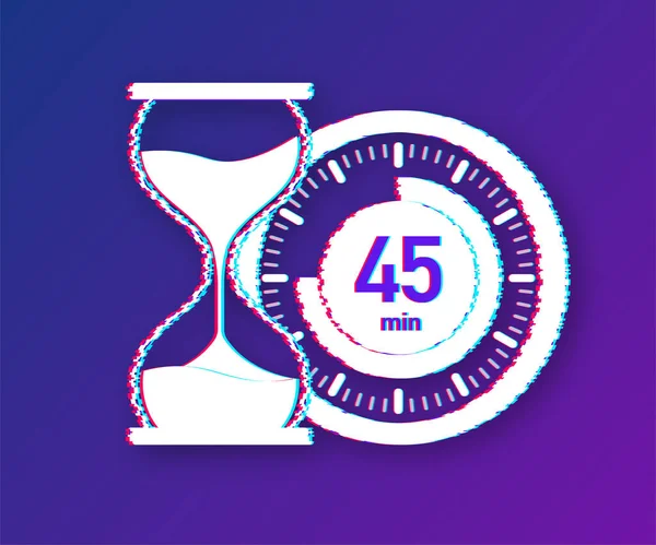 De 45 minuten, stopwatch vector glitch icon. Stopwatch icoon in platte stijl, timer op kleur achtergrond. Vectorillustratie. — Stockvector