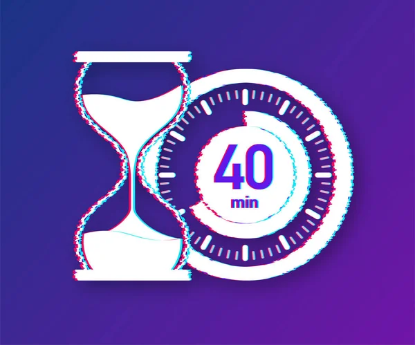 De 40 minuten, stopwatch vector glitch icon. Stopwatch icoon in platte stijl, timer op kleur achtergrond. Vectorillustratie. — Stockvector