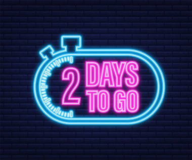 2 gün kaldı. Neon tarzı ikon. Vektör tipografik tasarımı. Vektör stok illüstrasyonu.
