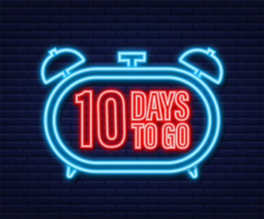 10 gün kaldı. Neon tarzı ikon. Vektör tipografik tasarımı. Vektör stok illüstrasyonu.