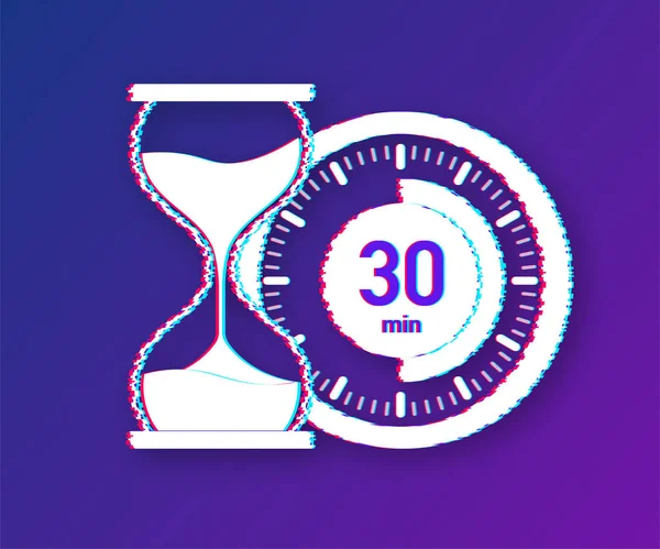 Los 30 minutos, icono de fallo del vector de cronómetro. Icono de cronómetro en estilo plano, temporizador encendido sobre fondo de color. Ilustración vectorial. — Vector de stock