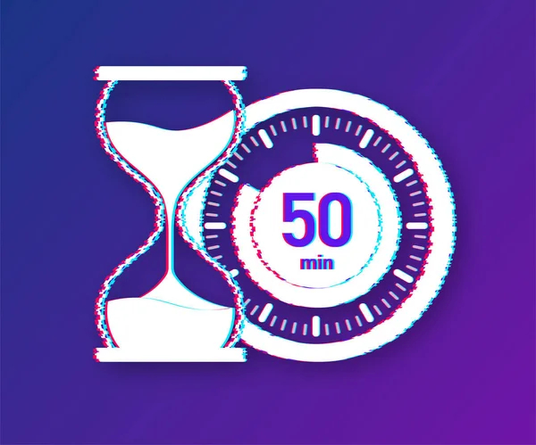 De 50 minuten, stopwatch vector glitch icoon. Stopwatch icoon in platte stijl, timer op kleur achtergrond. Vectorillustratie. — Stockvector